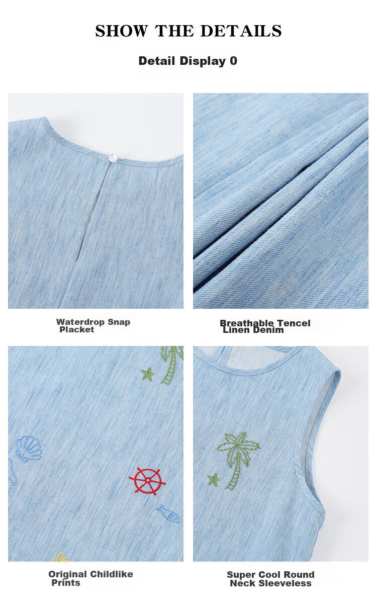 CHANZUIGOU Girls' Tencel Linen Denim Dress 2026 Summer New Elegant Printed Sleeveless Dress 13